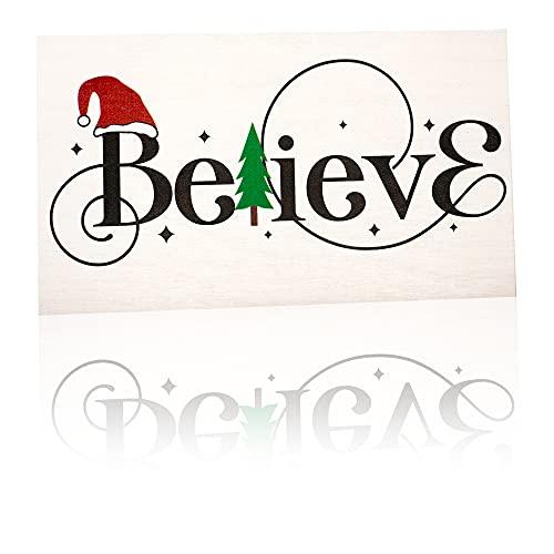 JennyGems Christmas Decorations Christmas Table Decor, Believe Wood Standing and Wall Decor Sign, Holiday Decor for Christmas, Festive Merry Christmas Decor, Tiered Tray Decorations