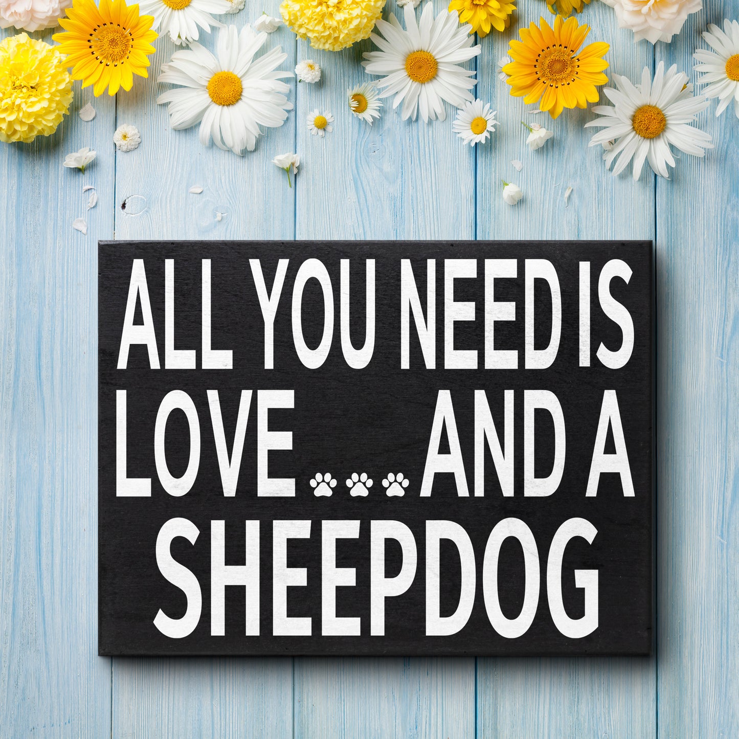 JennyGems - All You Need is Love and a Sheepdog - Wooden Stand Up Box Sign - Sheepdog Gift Series, SheepdogMoms, Sheepdog Lovers, Sheepdog Decor, Sheepdog Sign, Sheepdog Gift, Shelf Knick Knacks