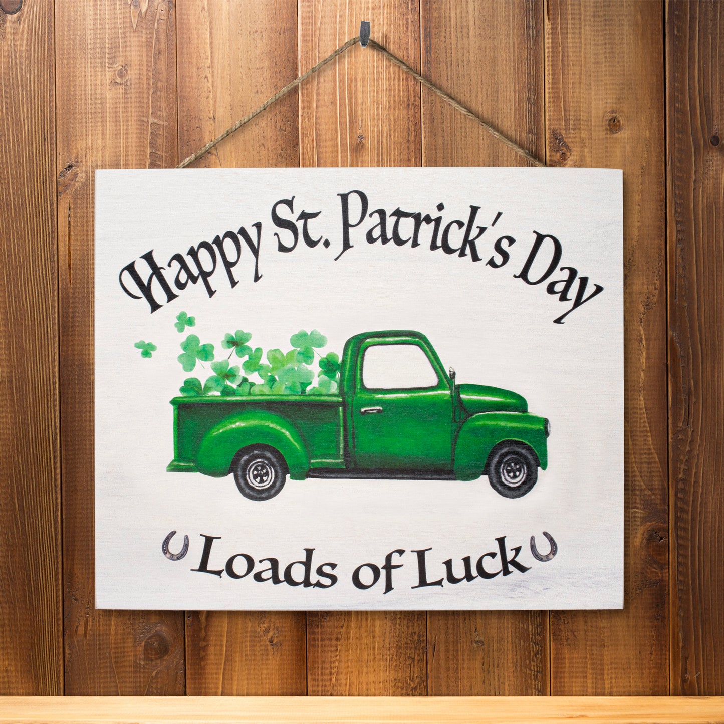 JennyGems St Patrick's Day Decorations, Front Door Welcome Sign, Happy St. Patrick's Day Loads of Luck Wooden Sign, Made in USA