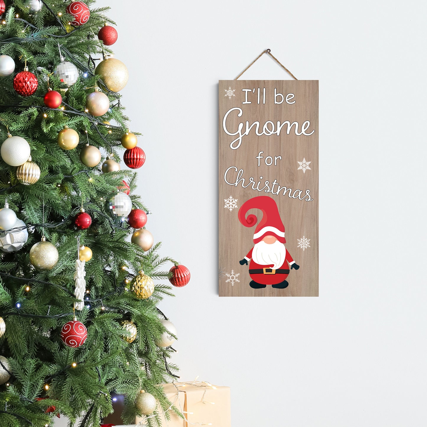 JennyGems Christmas Decor, Gnome Christmas Decorations, I'll Be Gnome for Christmas, 6x13 Inch Wood Sign, Christmas Front Door Decorations Door Wreath Sign, Gnome Gifts, Cute Christmas Signs