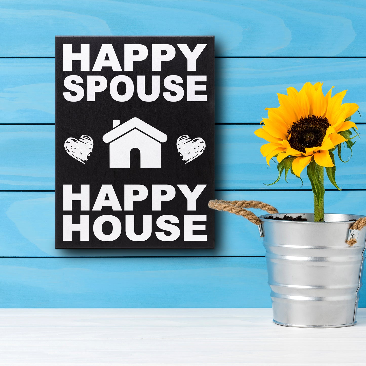 JennyGems Happy Spouse Happy House Wooden Wife Quote Saying Box Sign, Meaningful Gift for Husband, Significant Other, or Wife, Funny Decor, Wedding Gift, Shelf Knick Knacks