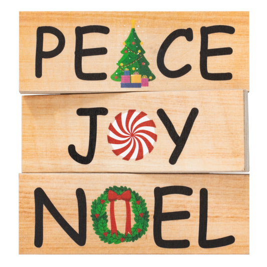 JennyGems Farmhouse Christmas Decor, Peace Joy Noel Wood Block Signs 3pc, Christmas Tiered Tray Decor, Holiday Decor, Made in USA