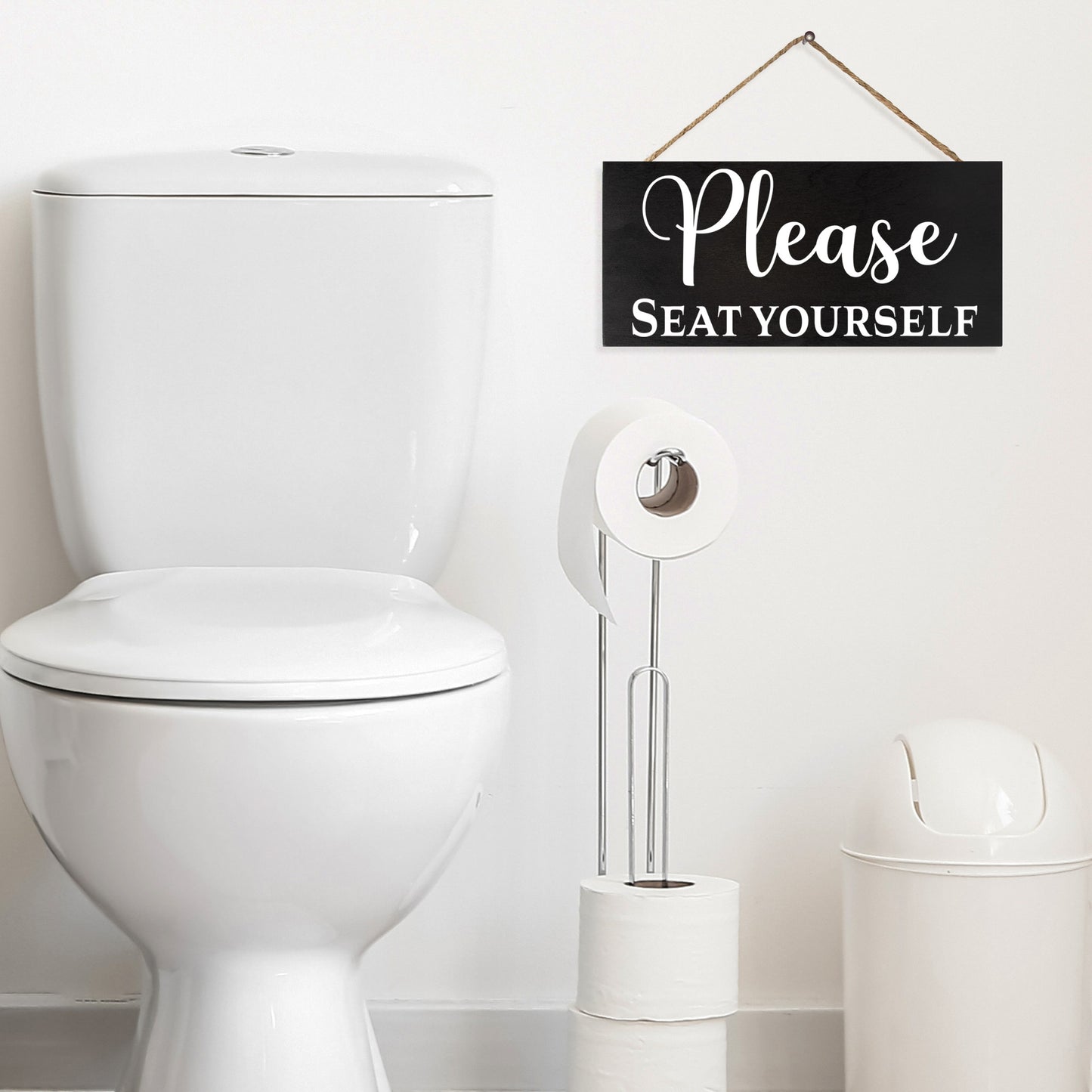 JennyGems Funny Bathroom Signs, Please Seat Yourself Wooden Sign, Farmhouse Bathroom Decor, Bathroom Wall Art, Funny Bathroom Humor