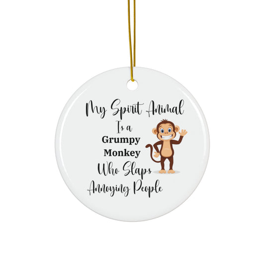 Funny Christmas Ornament - Grumpy Monkey Spirit Animal, Sassy Holiday Decor, Animal Lover Gift, Quirky Xmas Decoration, Unique Tree Ornament