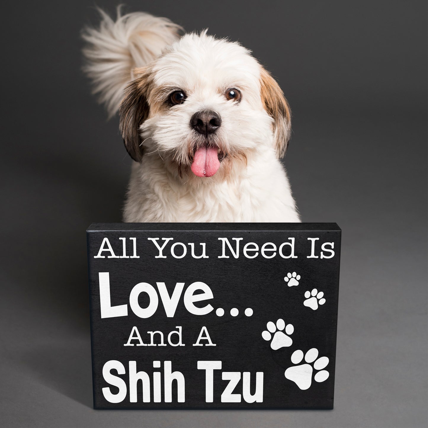 JennyGems - All You Need is Love and a Shih Tzu - Real Wood Stand Up Box Sign - Shih Tzu Gift Series, Shihtzu Moms and Owners