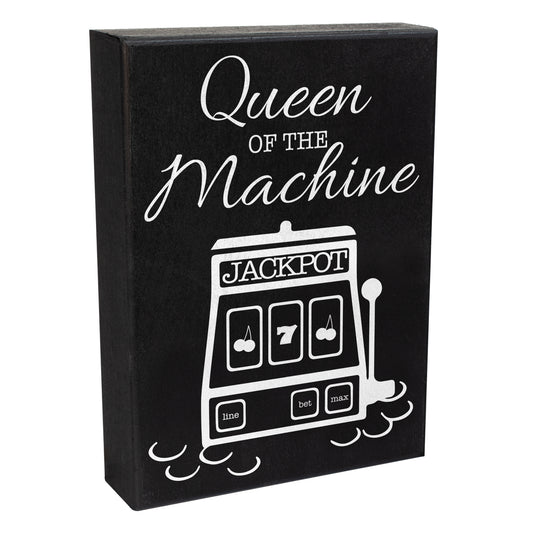 Casino Jackpot Slots Inspired Wood Gift Sign | Queen of the Machine | Slot Machine Keepsake Decoration for Casino Lovers | Made in USA