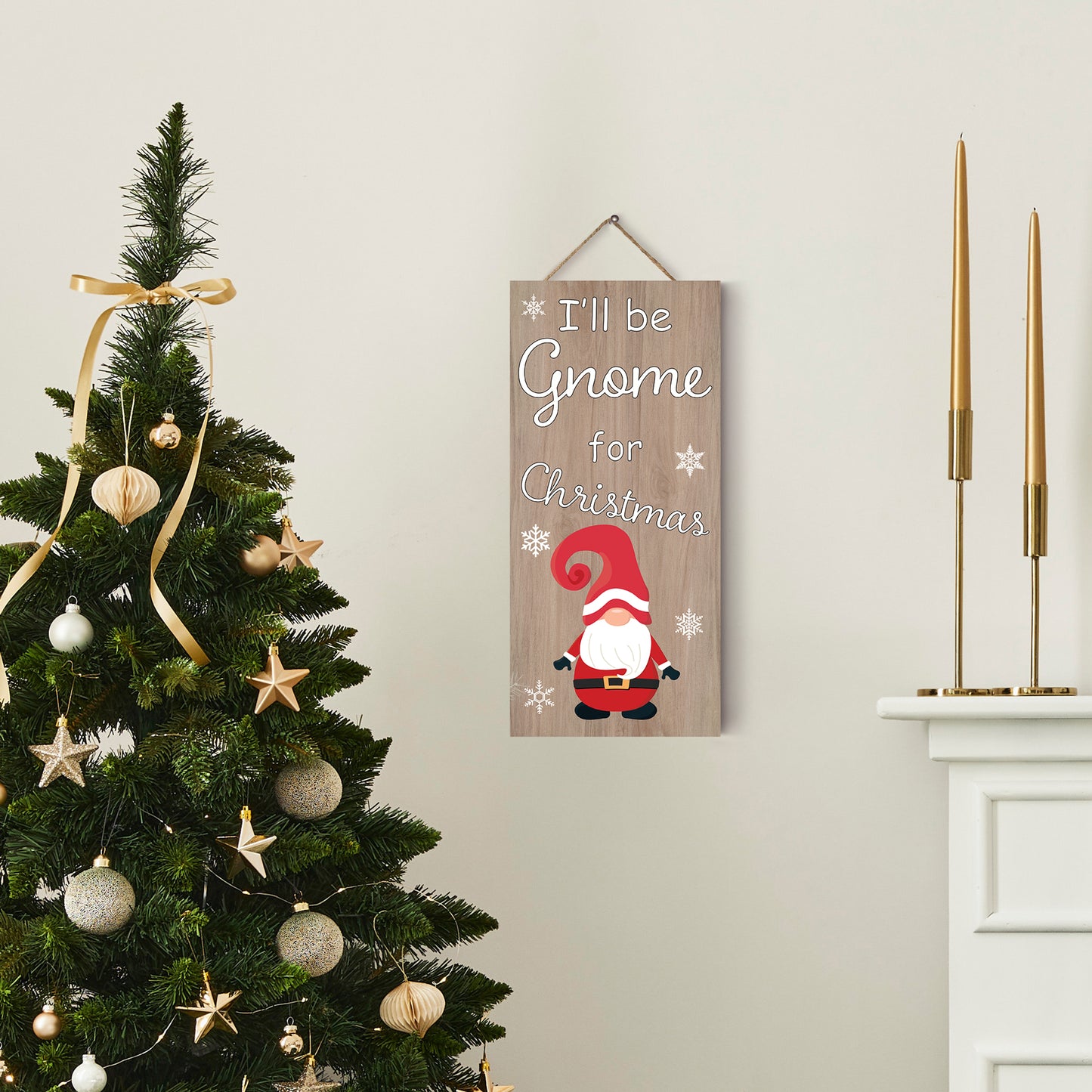 JennyGems Christmas Decor, Gnome Christmas Decorations, I'll Be Gnome for Christmas, 6x13 Inch Wood Sign, Christmas Front Door Decorations Door Wreath Sign, Gnome Gifts, Cute Christmas Signs