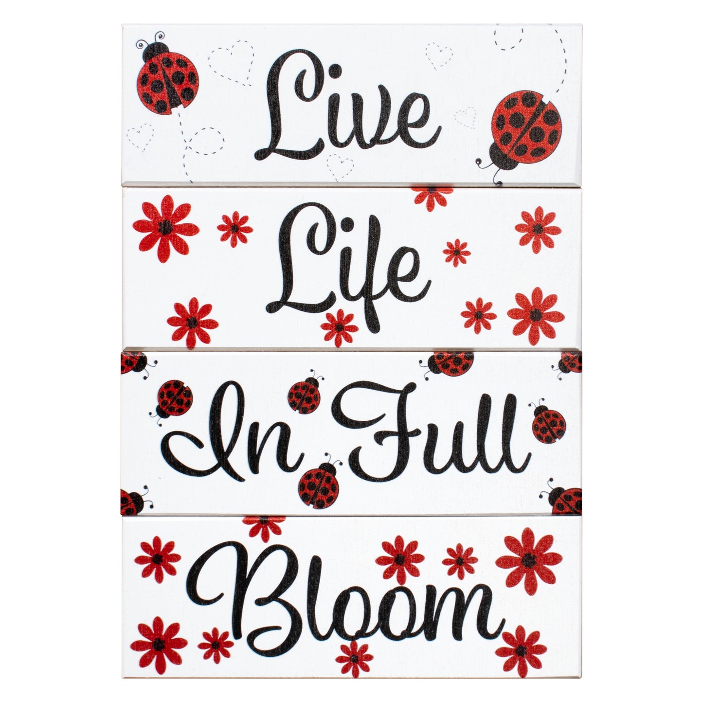 JennyGems Spring Decor Farmhouse Signs, Ladybug Tiered Tray and Tabletop Centerpiece Shelf or Mantel Decorations for Spring, Made in USA