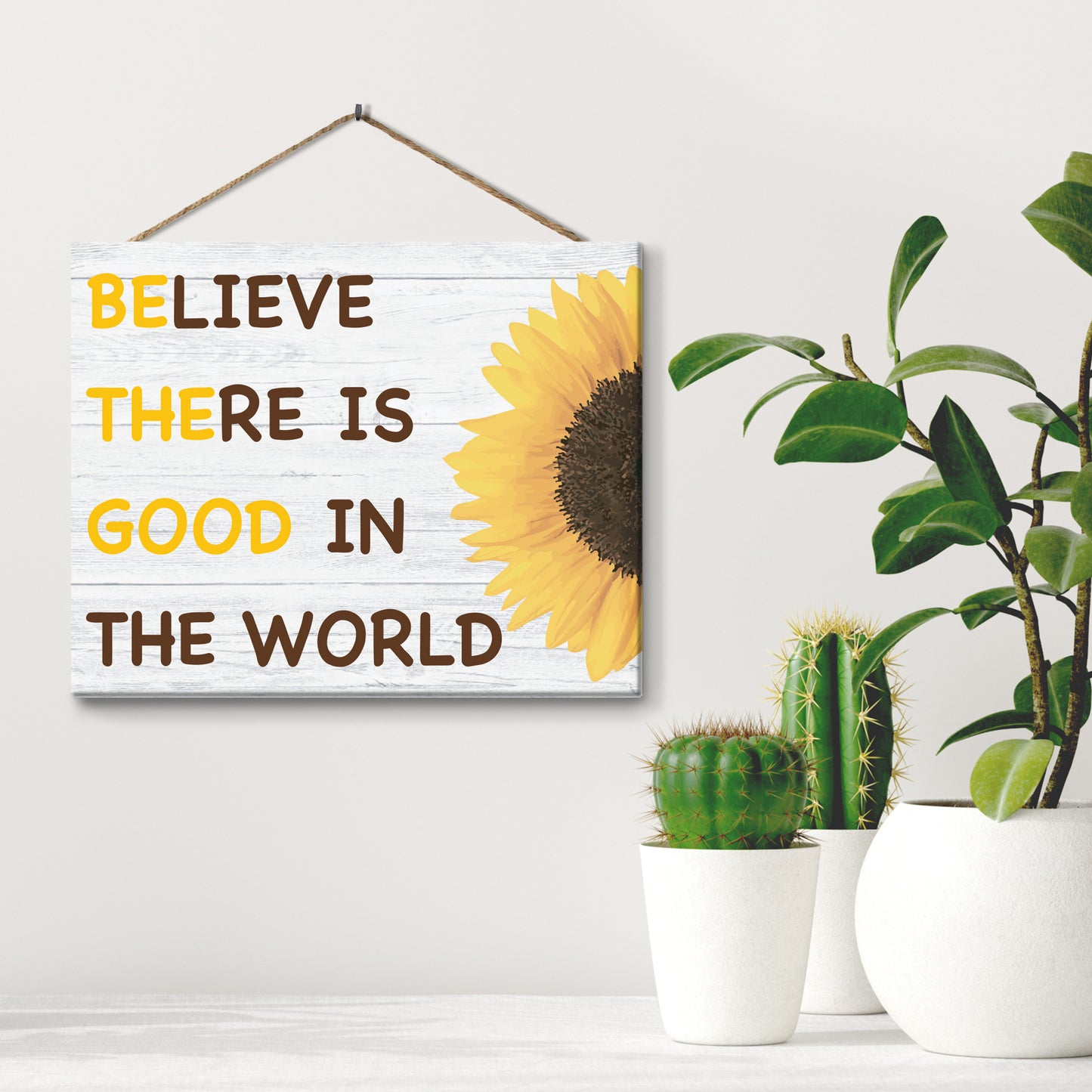 JennyGems Believe There is Good in The World, Be The Good, Positive Inspirational Sign, Sunflower Decor, Farmhouse Modern