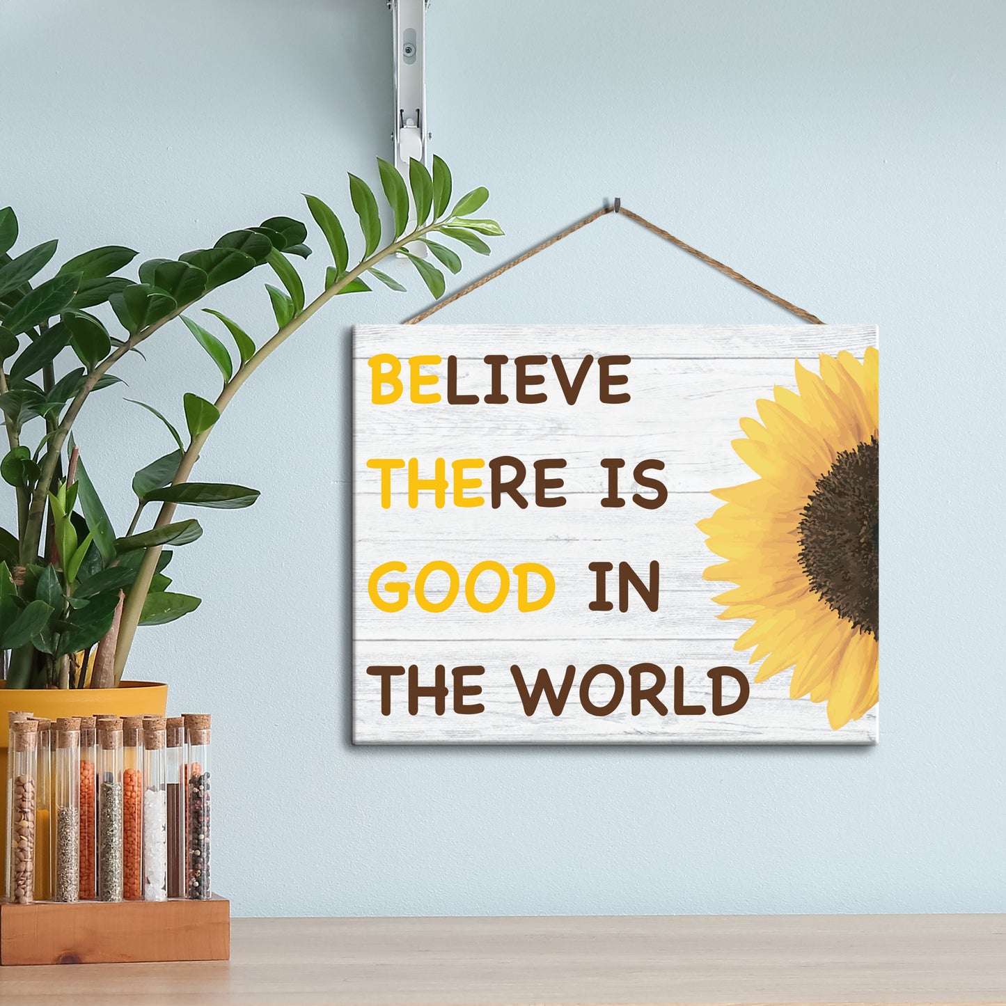 JennyGems Believe There is Good in The World, Be The Good, Positive Inspirational Sign, Sunflower Decor, Farmhouse Modern