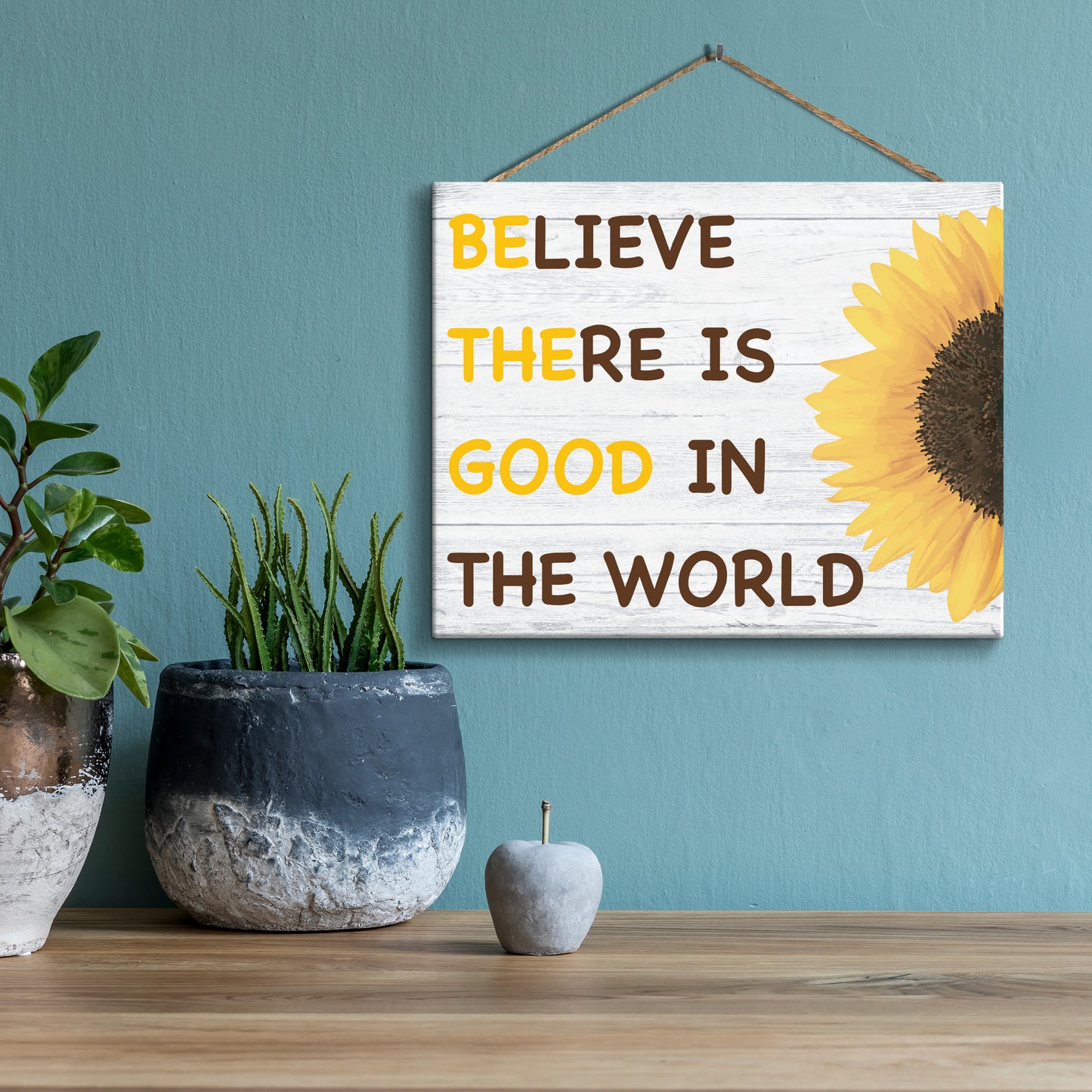 JennyGems Believe There is Good in The World, Be The Good, Positive Inspirational Sign, Sunflower Decor, Farmhouse Modern