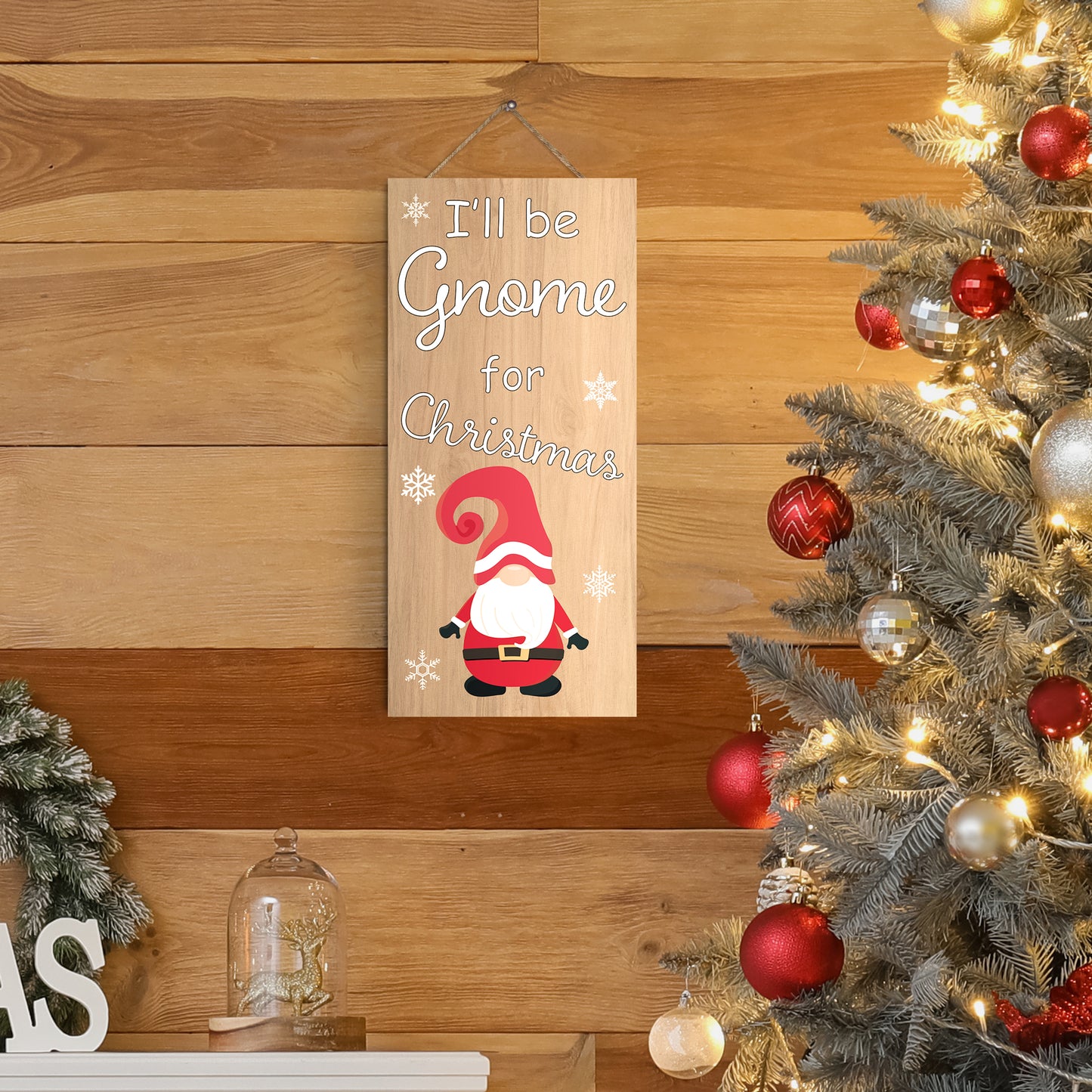 JennyGems Christmas Decor, Gnome Christmas Decorations, I'll Be Gnome for Christmas, 6x13 Inch Wood Sign, Christmas Front Door Decorations Door Wreath Sign, Gnome Gifts, Cute Christmas Signs