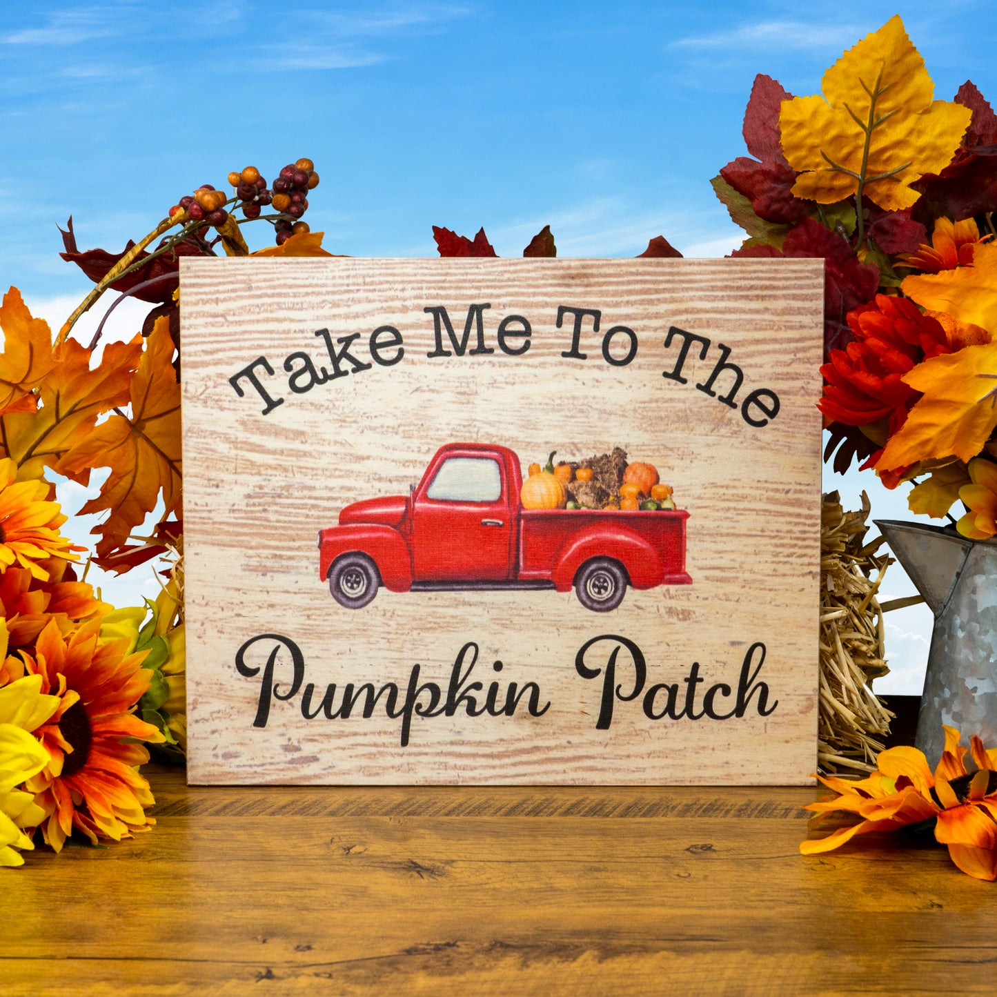 JennyGems Fall Decor, Take Me To the Pumpkin Patch Fall Harvest Sign, Thanksgiving Decorations, Fall Decorations for Home, Red Truck Sign, 10x12 Inches, Autumn Decor, Pumpkin Decor, Made in USA