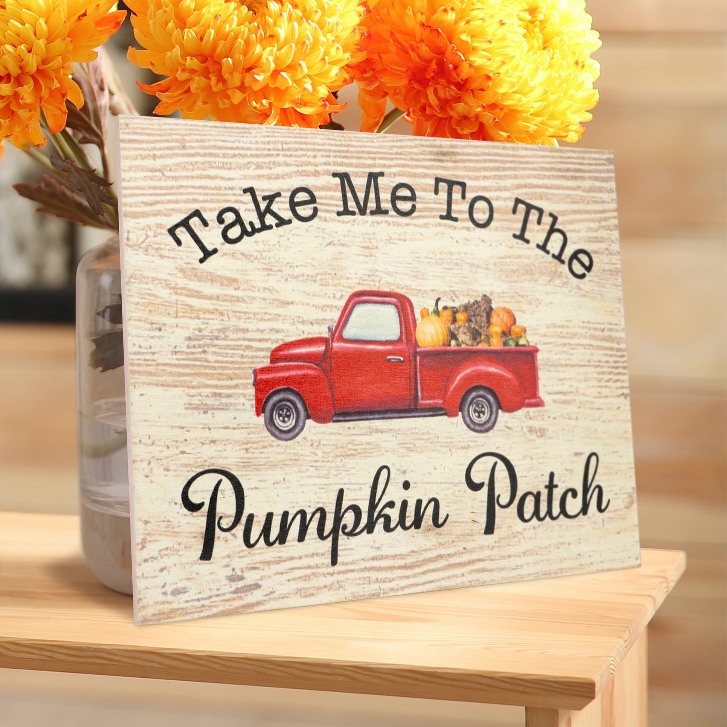 JennyGems Fall Decor, Take Me To the Pumpkin Patch Fall Harvest Sign, Thanksgiving Decorations, Fall Decorations for Home, Red Truck Sign, 10x12 Inches, Autumn Decor, Pumpkin Decor, Made in USA