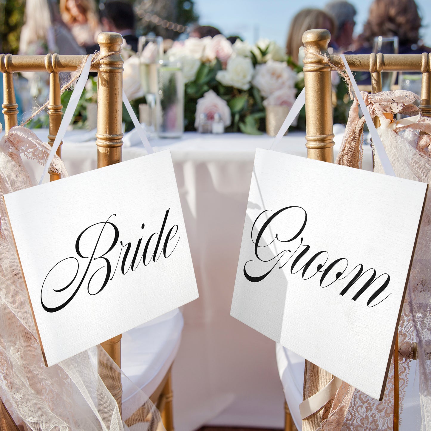 JennyGems Bride And Groom Wedding Chair Signs, Set of 2, 7.25x6x.25 Inches each, Wedding Reception Chair Decor, Wedding Decoration, Home Decor, American Made