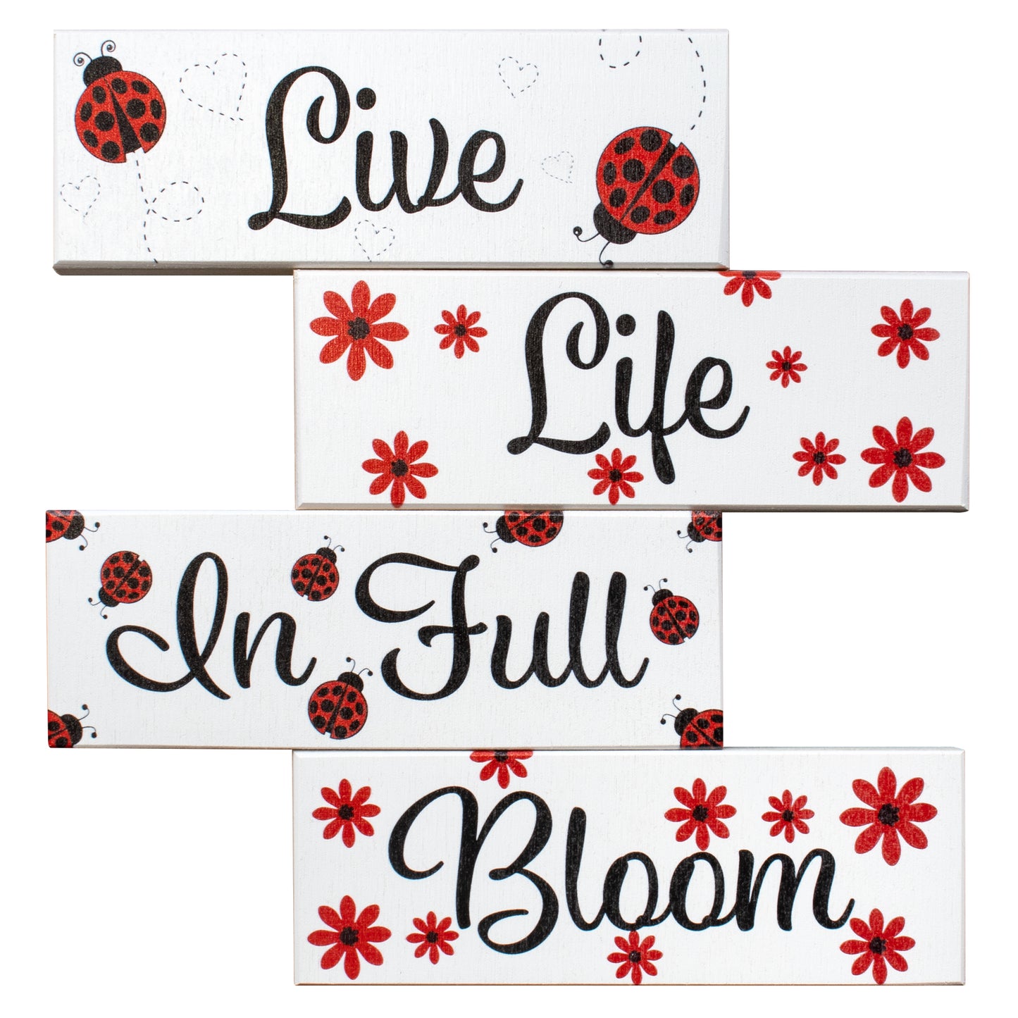 JennyGems Spring Decor Farmhouse Signs, Ladybug Tiered Tray and Tabletop Centerpiece Shelf or Mantel Decorations for Spring, Made in USA