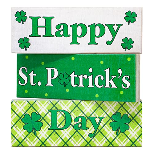 JennyGems St Patricks Day Decorations, Happy St. Patrick's Day, St Patricks Day Tiered Tray Decor, Irish Decor, 3 Piece Wooden Block Set, Irish Gifts