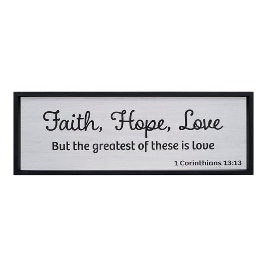 JennyGems Faith Hope Love | Large 3 ft x 1 ft Framed Wood Sign | Home Accent | Dining Room Wall Hanging Handmade in USA