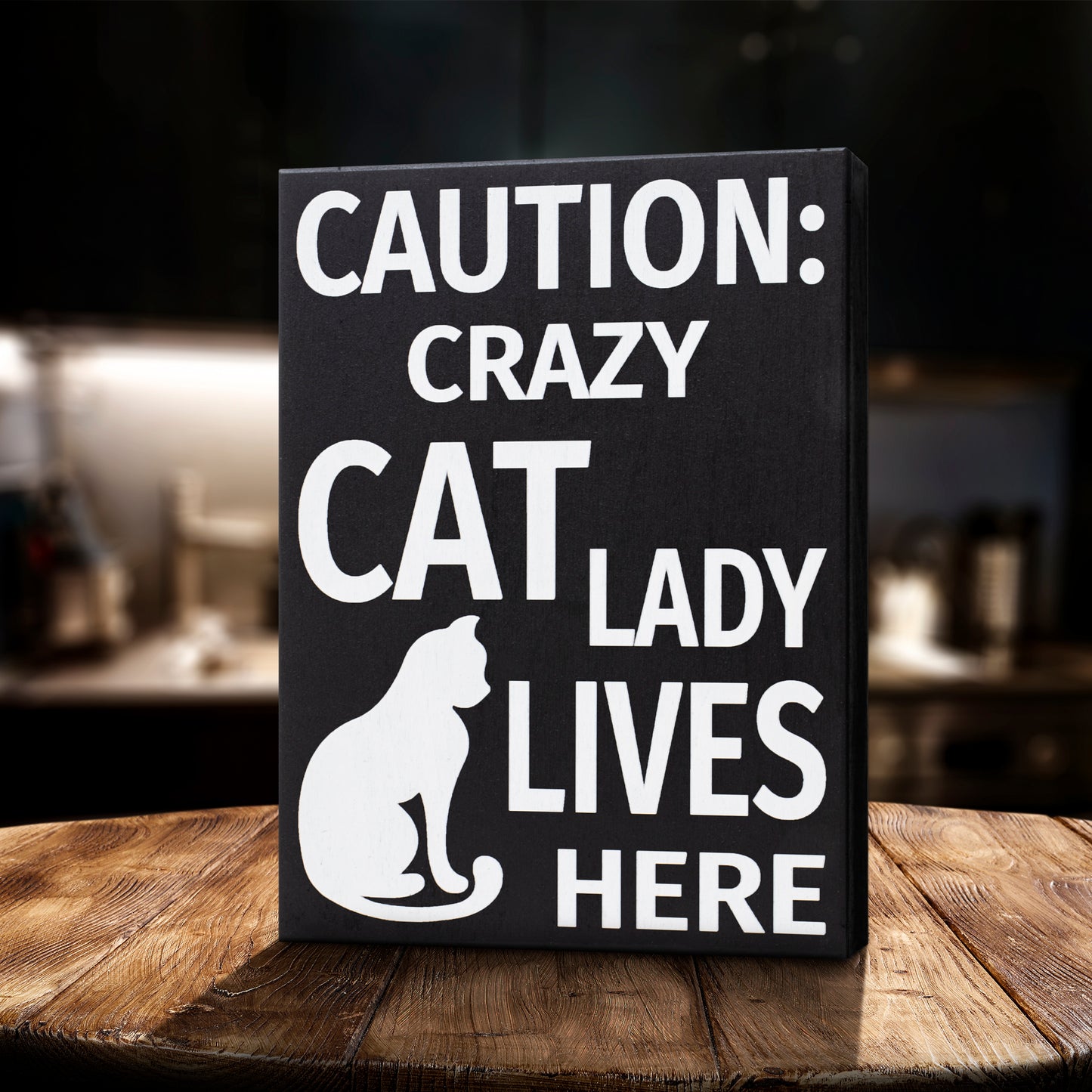 JennyGems Caution Crazy Cat Lady Lives Here Sign, 6x8 Inch Hanging Wall Art, American Made, Cat Lady Decor, Funny Cat Signs