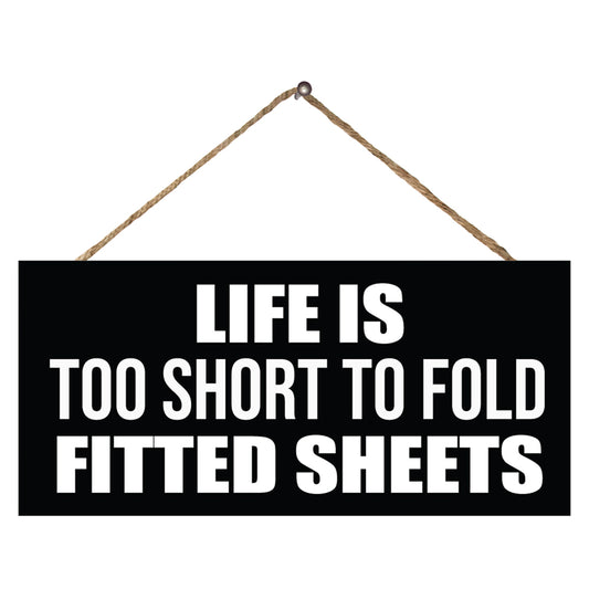 JennyGems Laundry Sign, Sarcastic Laundry Decor, Funny Laundry Room Decor, Laundry Signs For Laundry Room Decor, Life Is Too Short To Fold Fitted Sheets, 13x6 Inches, American Made