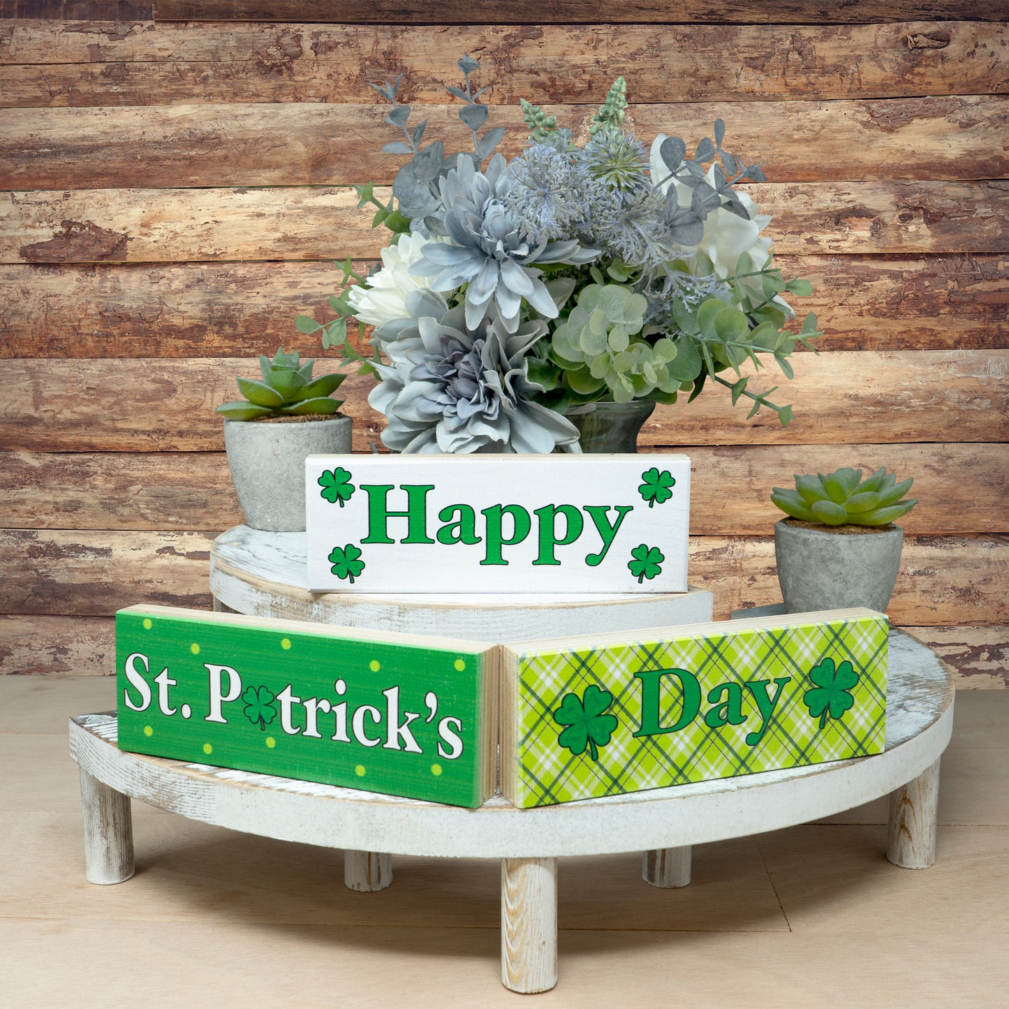 JennyGems St Patricks Day Decorations, Happy St. Patrick's Day, St Patricks Day Tiered Tray Decor, Irish Decor, 3 Piece Wooden Block Set, Irish Gifts