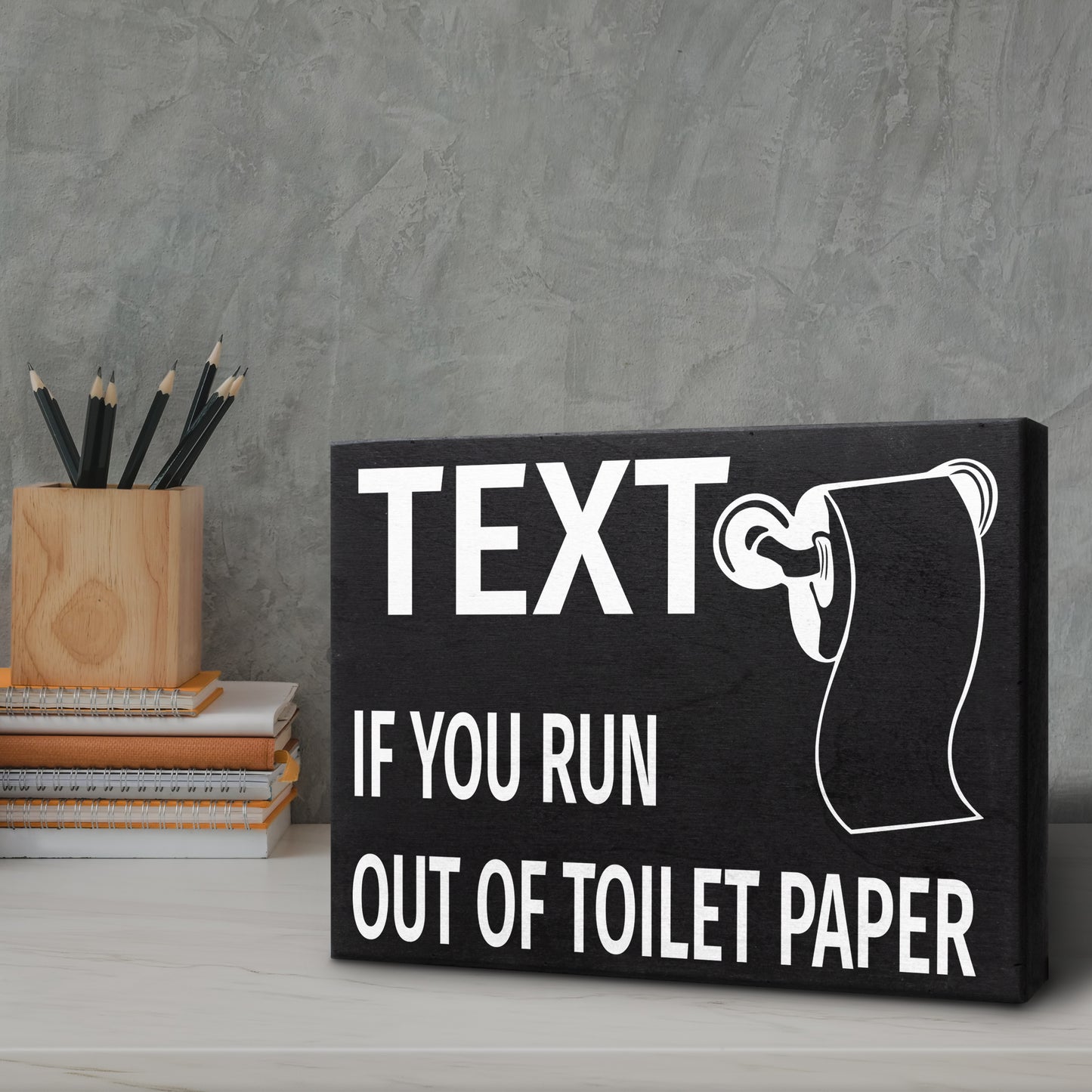 JennyGems Funny Farmhouse Bathroom Signs, Text If You Run Out Of Toilet Paper, 8x6 Inch Wood Sign, Cute Guest Bathroom Wall Art, Funny Bathroom Decor, Bathroom Wall Decor