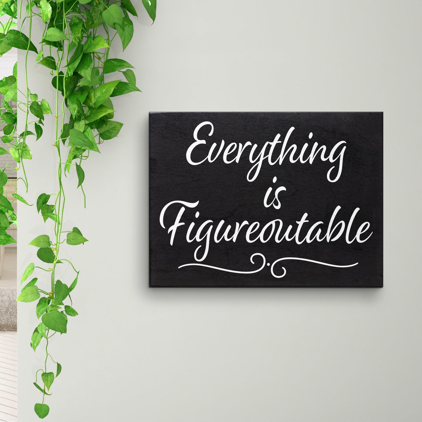 JennyGems Everything Is Figureoutable, Farmhouse Inspirational Wood Sign, Office Decor for Women, Desk Decor Quotes, 8x6 Inches, Office Desk Black Decor, Made in USA