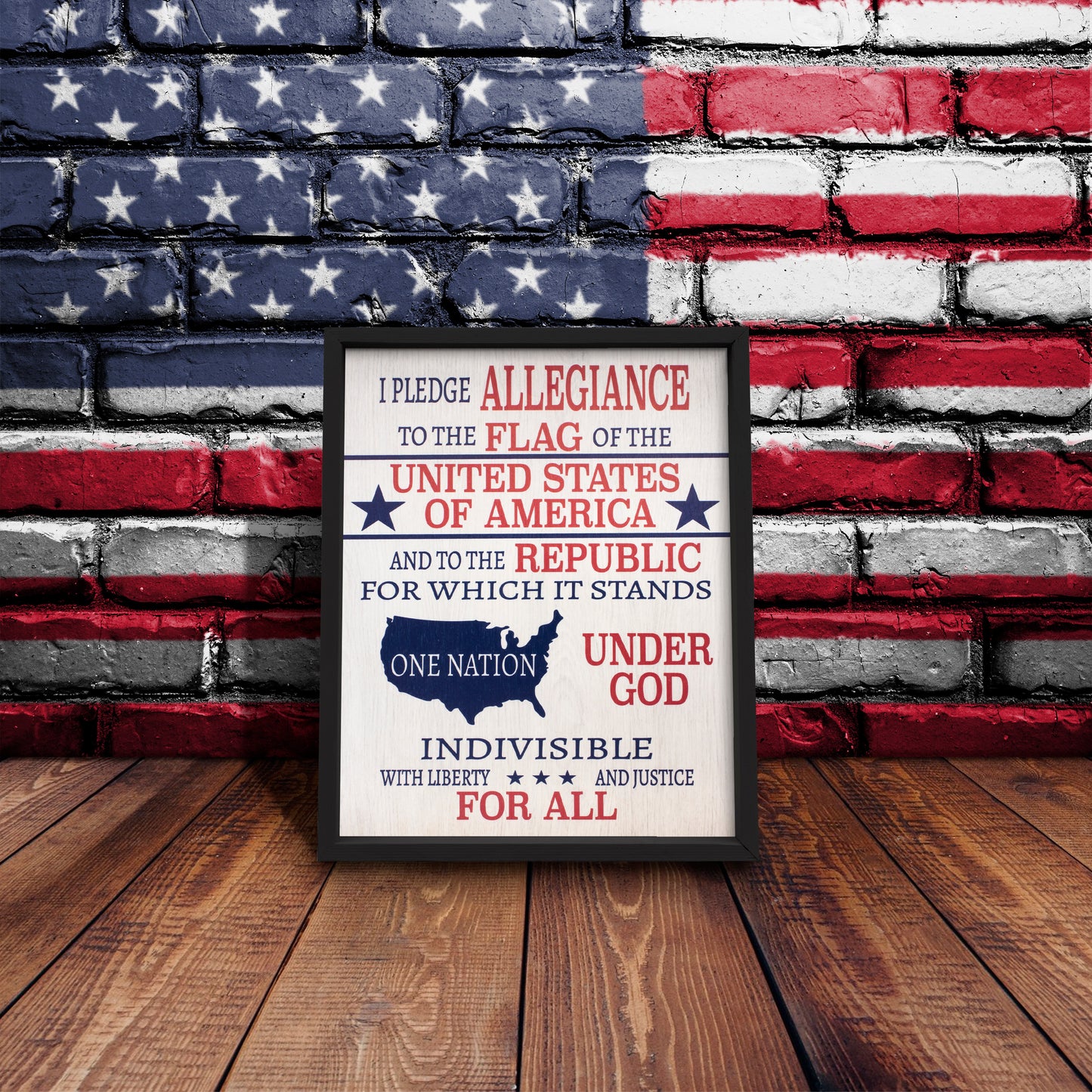 Pledge of Allegiance Patriotic Wood Sign - Framed American Decor Plaque | Inspirational Wall Art Made in USA