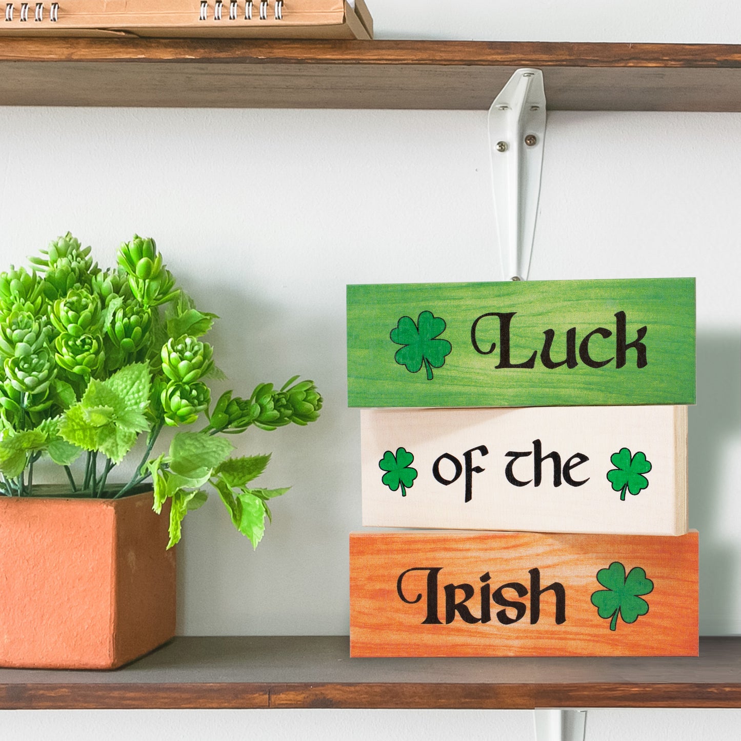 JennyGems St Patricks Day Decorations Gift, Luck of the Irish Decor Set, Tiered Tray, Centerpiece, Mantel and Shelf Decoration Signs, Made in USA