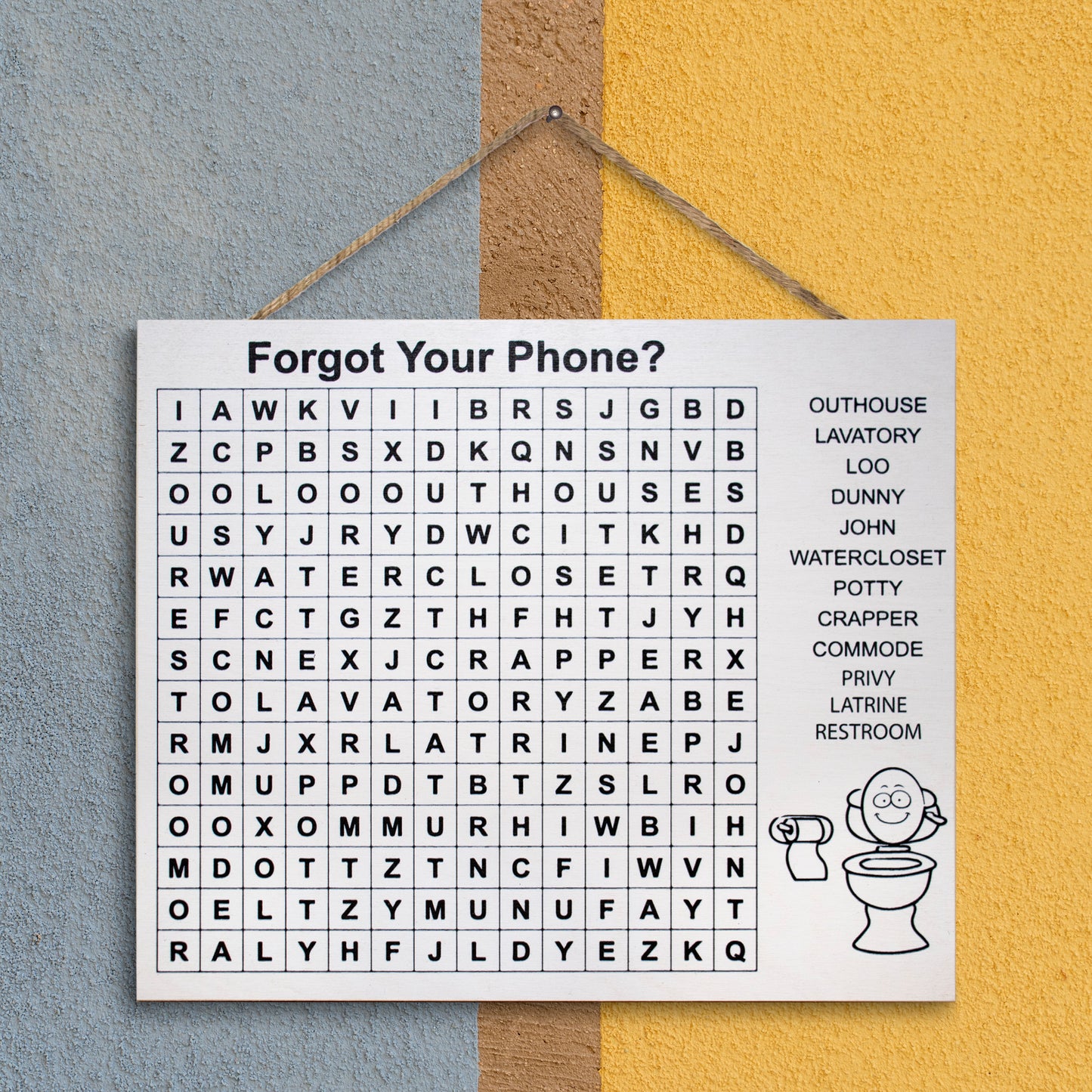 JennyGems Bathroom Accessories, Bathroom Wall Decor, Funny Bathroom Signs, Cute Bathroom Decor, Wood Sign, Forgot Your Phone Bathroom Word Search, 10x12 Inches, American Made