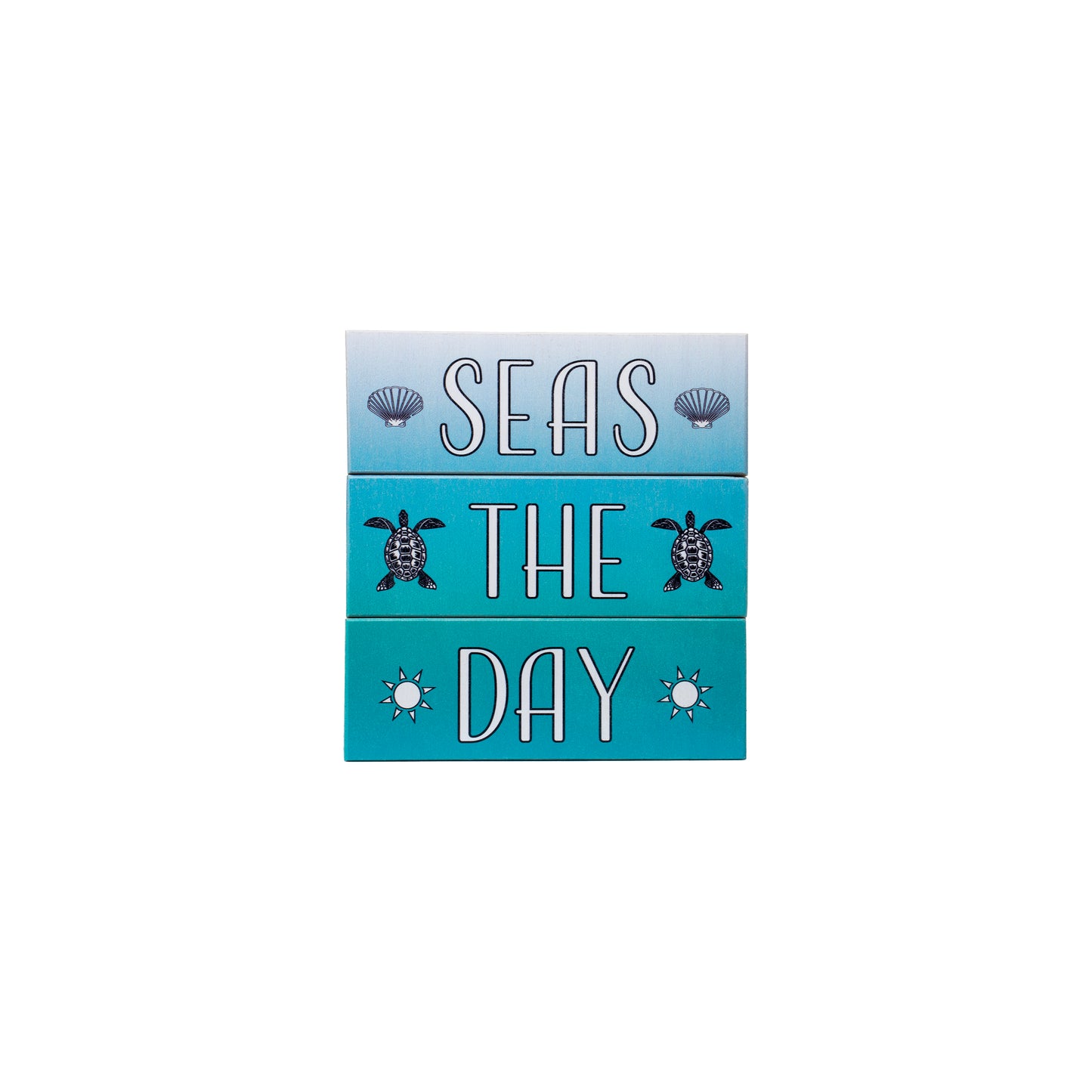 Seas the Day Coastal Wood Block Set – 3-Piece Beach Decor, Nautical Home Accent for Shelf, Desk, or Table