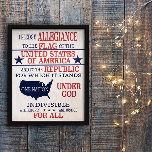 Pledge of Allegiance Patriotic Wood Sign - Framed American Decor Plaque | Inspirational Wall Art Made in USA