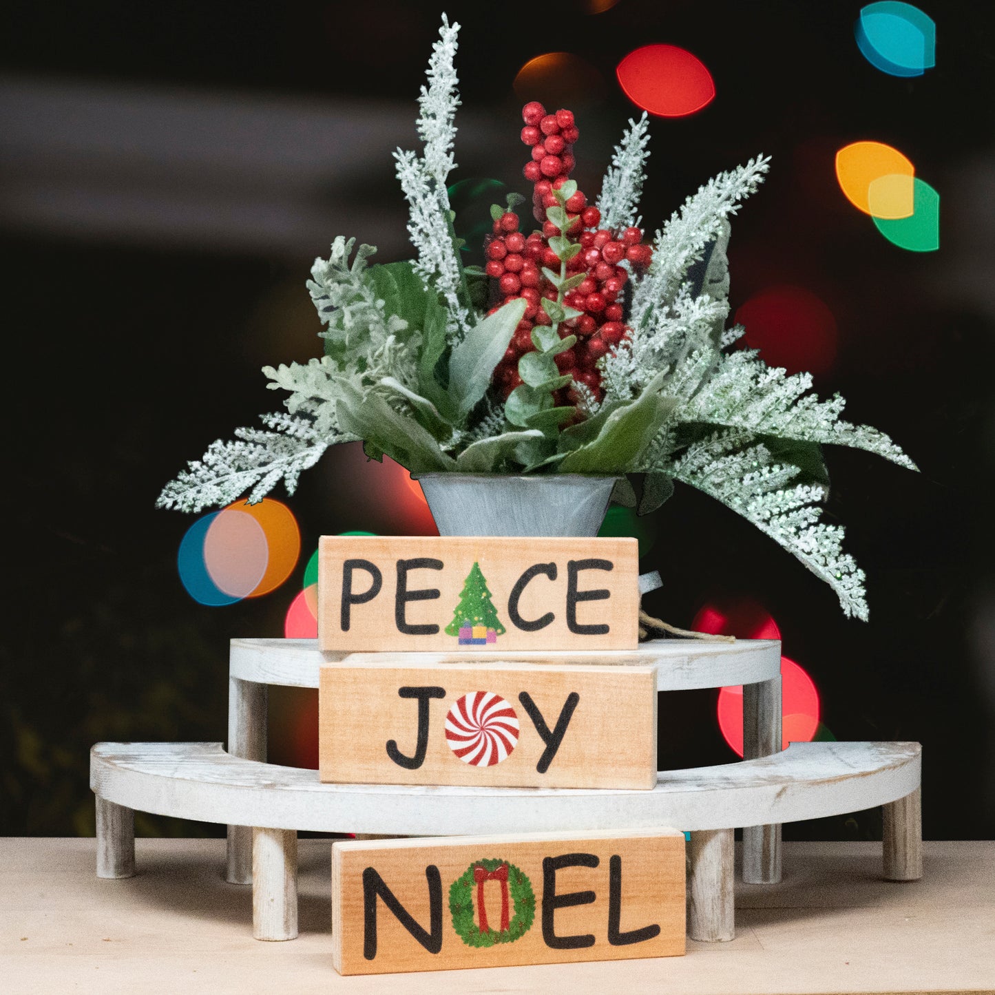 JennyGems Farmhouse Christmas Decor, Peace Joy Noel Wood Block Signs 3pc, Christmas Tiered Tray Decor, Holiday Decor, Made in USA