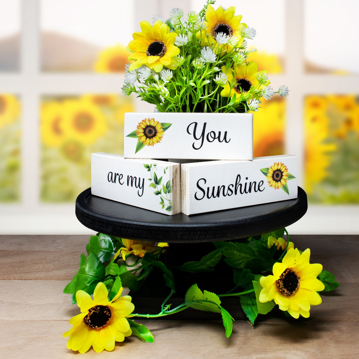 JennyGems You Are My Sunshine Decor Sign, Sunflower Decorations, Tabletop, Mantel and Centerpiece Modern Farmhouse Accents, Made in USA