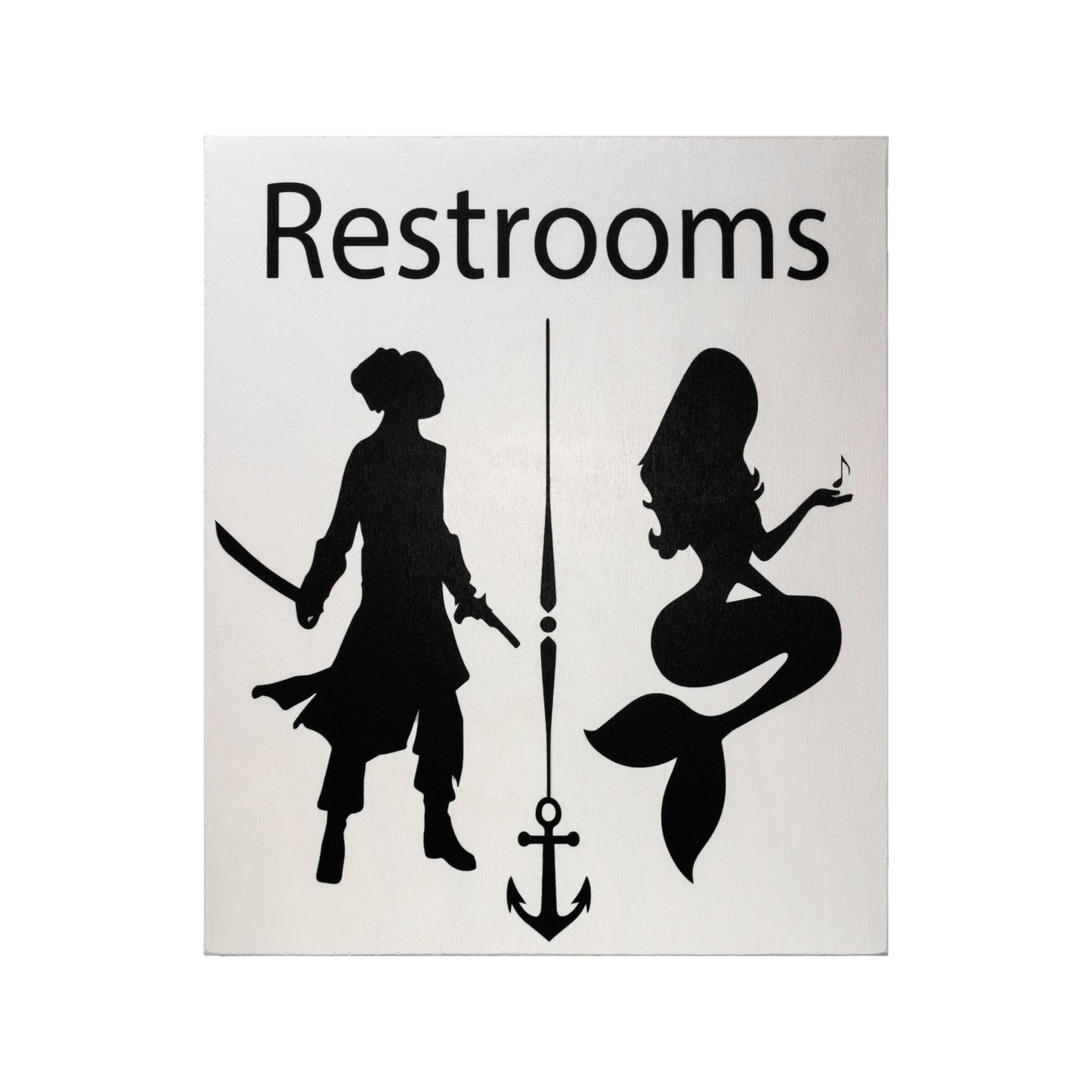 JennyGems Restrooms Sign, Pirates and Mermaids, 10x12 inches, Unisex Bathroom Sign, Restroom Decor, Funny Bathroom Signs, Beach Bathroom Wall Art, American Made