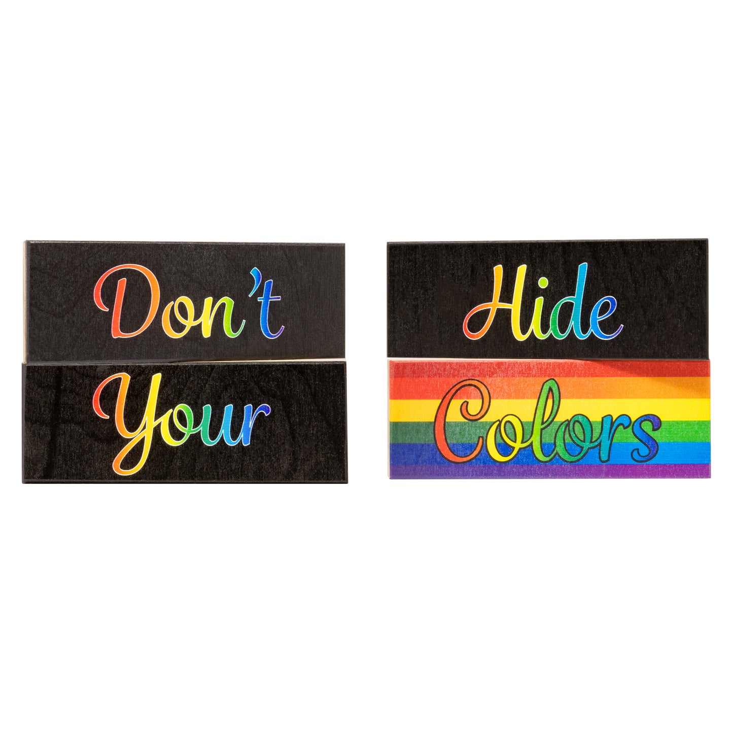 JennyGems LGBT Gifts, Don't Hide Your Colors 4 Piece Wooden Block Set, Pride Rainbow Tiered Tray Decor, LGBTQ Flag, Gay Pride Signs, Made in USA