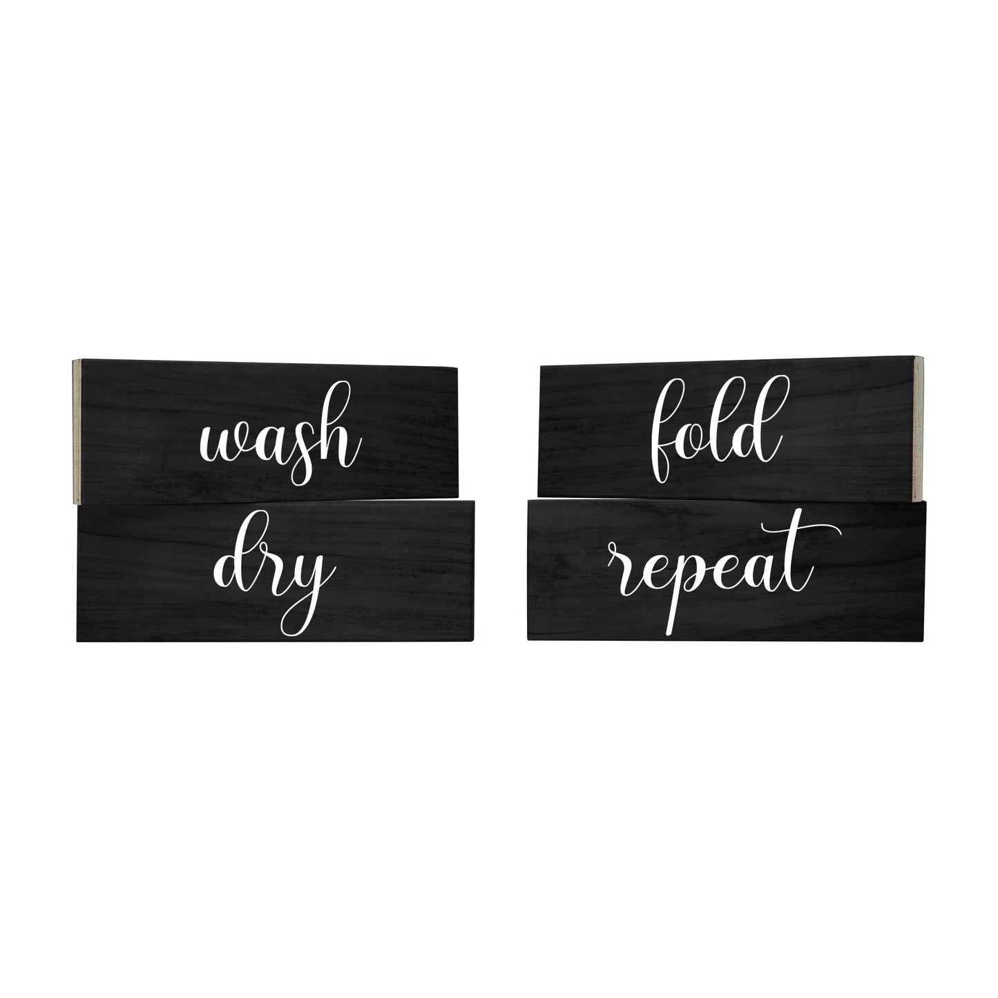 JennyGems Laundry Signs, Wash Dry Fold Repeat Set Of 4 Wooden Blocks, Farmhouse Laundry Room Decor, Made in USA