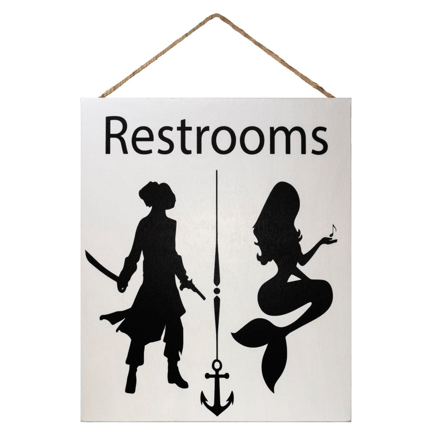 JennyGems Restrooms Sign, Pirates and Mermaids, 10x12 inches, Unisex Bathroom Sign, Restroom Decor, Funny Bathroom Signs, Beach Bathroom Wall Art, American Made