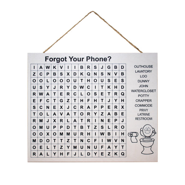 JennyGems Bathroom Accessories, Bathroom Wall Decor, Funny Bathroom Signs, Cute Bathroom Decor, Wood Sign, Forgot Your Phone Bathroom Word Search, 10x12 Inches, American Made