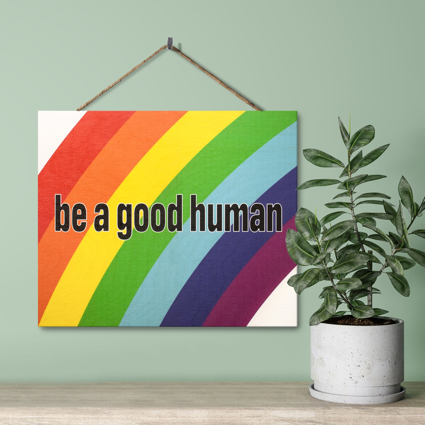 JennyGems Be a Good Human, Rainbow Pride Decorations, Gay Pride Sign, Welcome Hanging Sign Gay LGBT LGBTQ Pride, 10x12 Inch Wood Sign, Inclusive, Gay and Lesbian Gifts, Love is Love