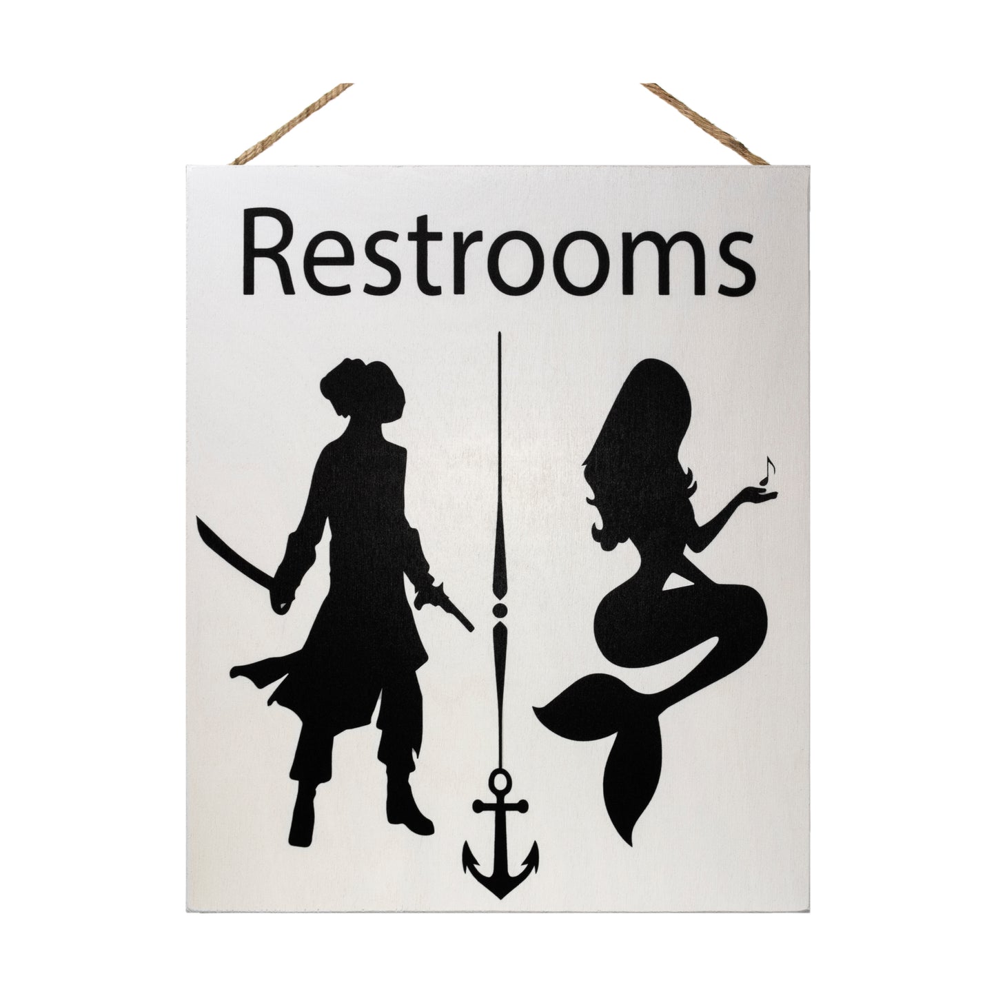 JennyGems Restrooms Sign, Pirates and Mermaids, 10x12 inches, Unisex Bathroom Sign, Restroom Decor, Funny Bathroom Signs, Beach Bathroom Wall Art, American Made