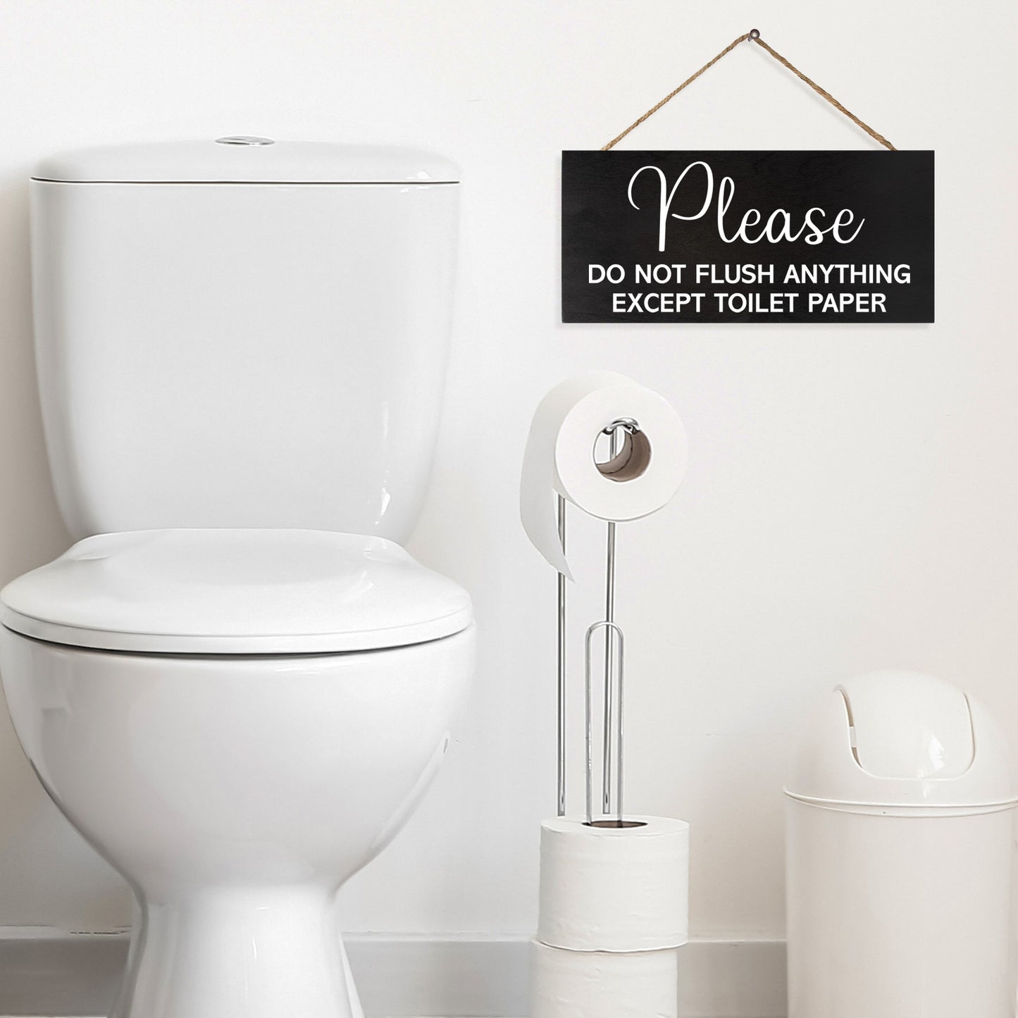 JennyGems Sensitive Plumbing Bathroom Sign, Do Not Flush Anything Except Toilet Paper Wood Sign, Septic System Bathroom Sign, Bathroom Decor Sign, Bathroom Sign for Vacation Rental Homes, Business, Offices