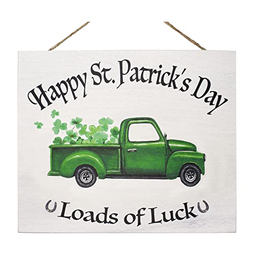 JennyGems St Patrick's Day Decorations, Front Door Welcome Sign, Happy St. Patrick's Day Loads of Luck Wooden Sign, Made in USA