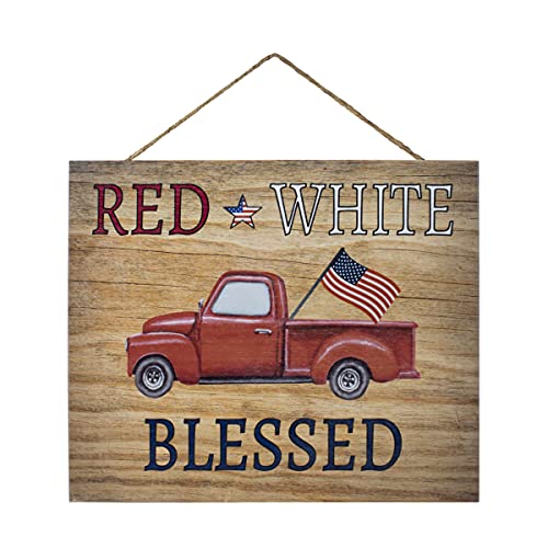 JennyGems - Red White and Blessed - Wooden Patriotic Sign - Red Truck Decor - 4th of July Plaque - Farmhouse Modern Decor - Wood Sign - Made in USA