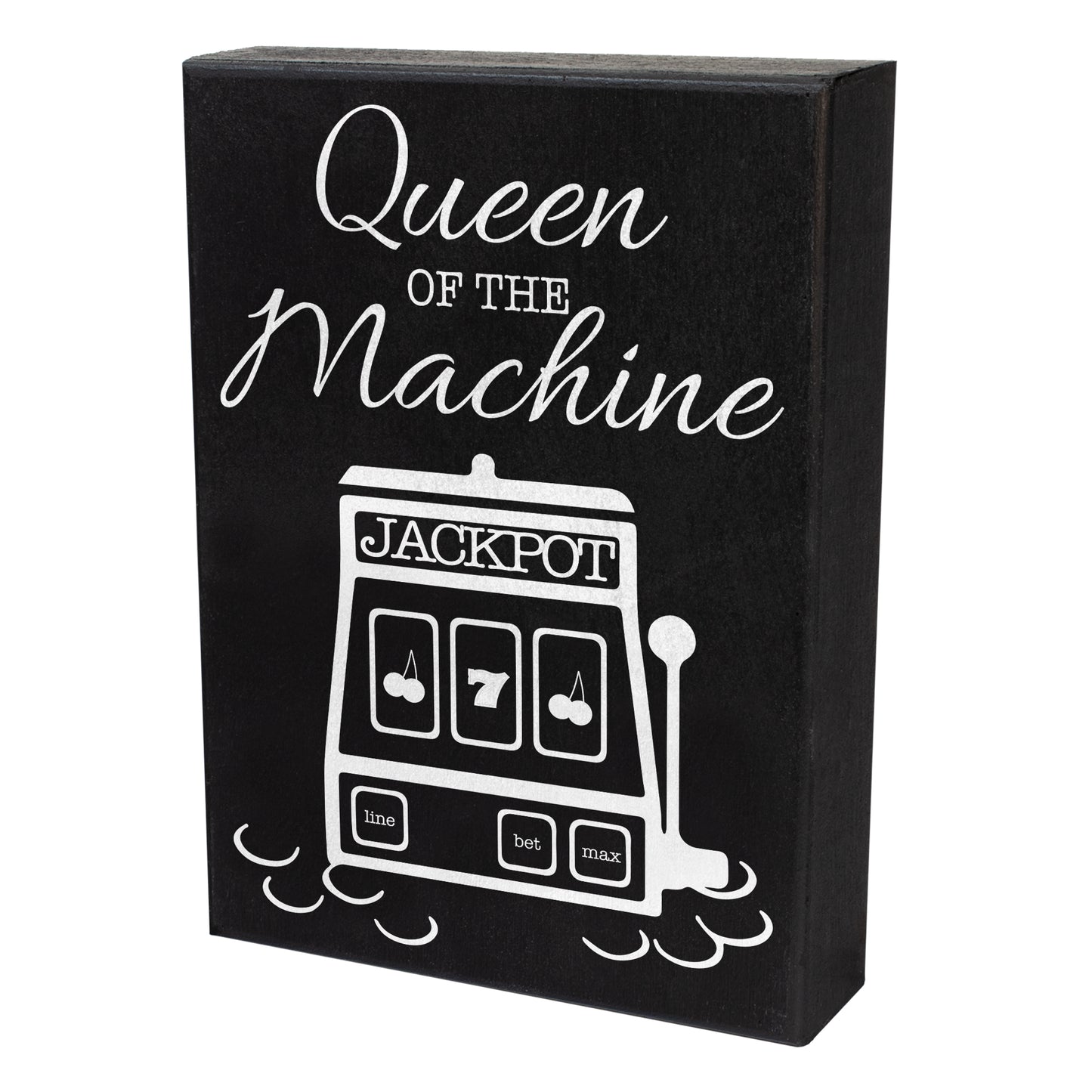 Casino Jackpot Slots Inspired Wood Gift Sign | Queen of the Machine | Slot Machine Keepsake Decoration for Casino Lovers | Made in USA