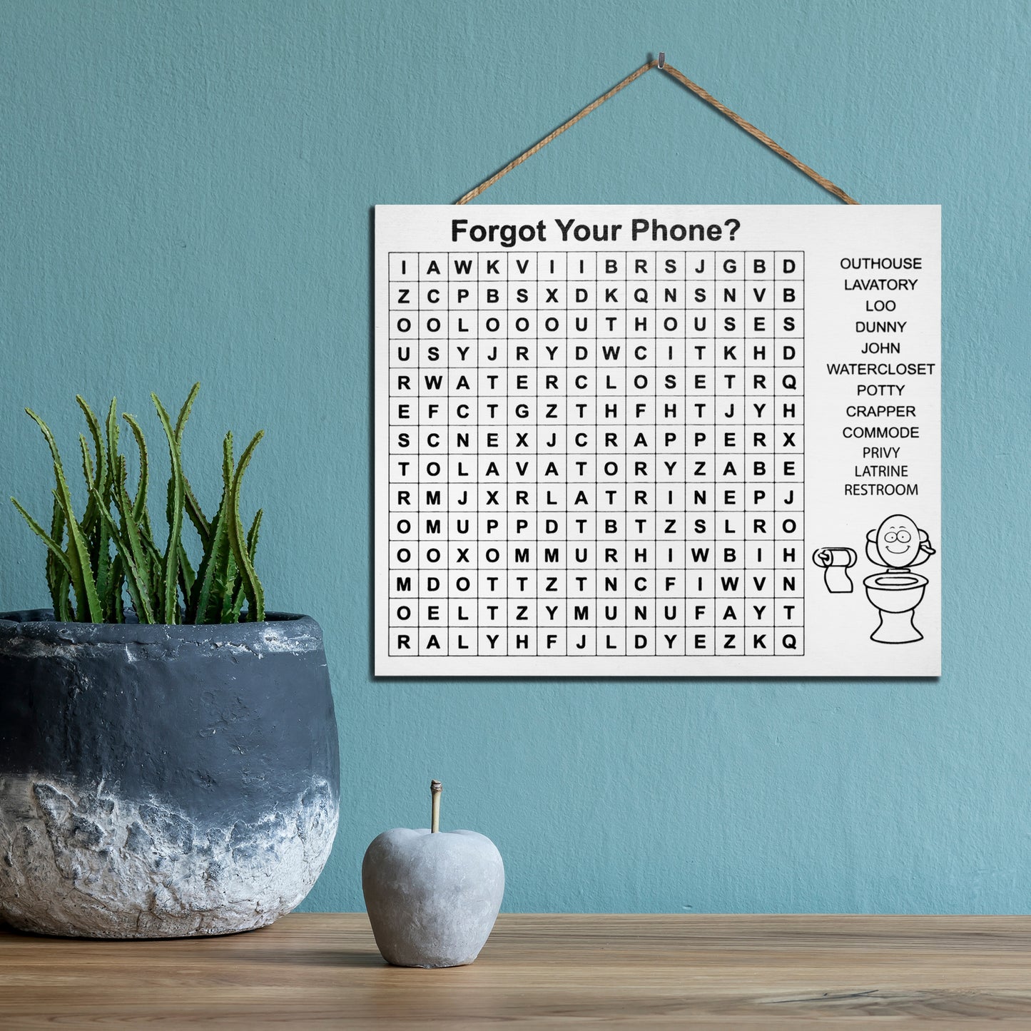 JennyGems Bathroom Accessories, Bathroom Wall Decor, Funny Bathroom Signs, Cute Bathroom Decor, Wood Sign, Forgot Your Phone Bathroom Word Search, 10x12 Inches, American Made