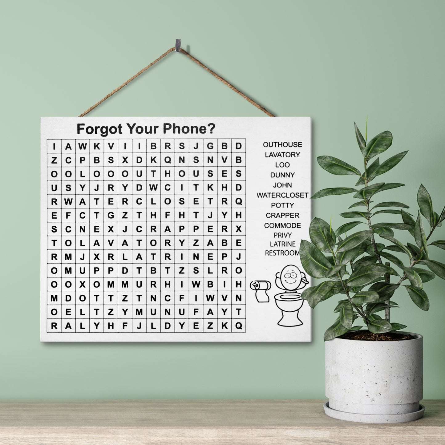 JennyGems Bathroom Accessories, Bathroom Wall Decor, Funny Bathroom Signs, Cute Bathroom Decor, Wood Sign, Forgot Your Phone Bathroom Word Search, 10x12 Inches, American Made