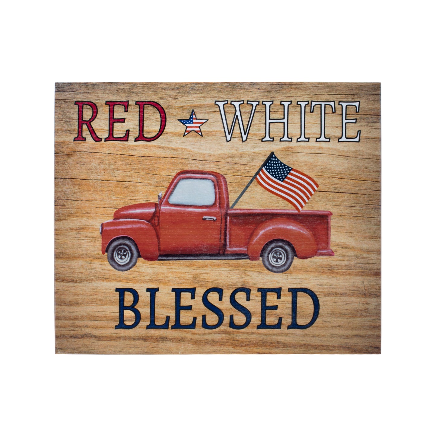 JennyGems - Red White and Blessed - Wooden Patriotic Sign - Red Truck Decor - 4th of July Plaque - Farmhouse Modern Decor - Wood Sign - Made in USA