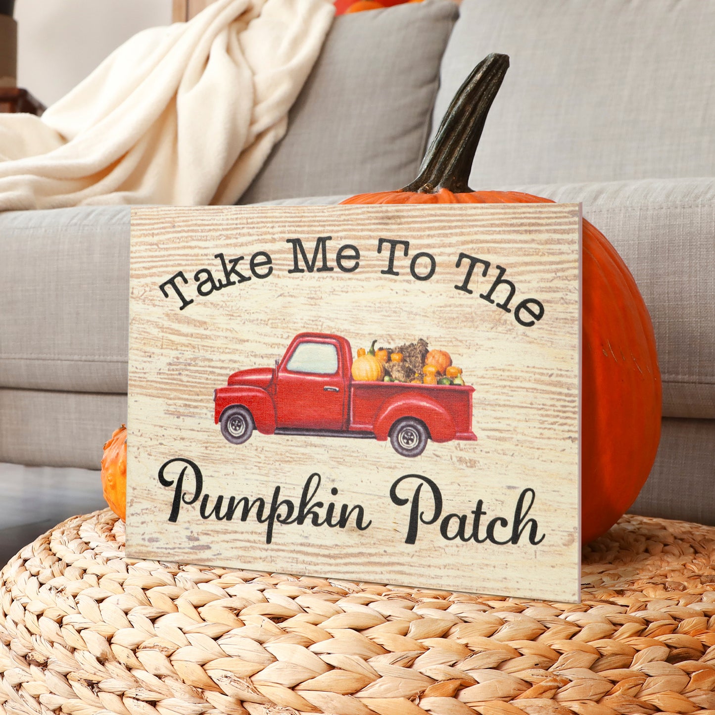 JennyGems Fall Decor, Take Me To the Pumpkin Patch Fall Harvest Sign, Thanksgiving Decorations, Fall Decorations for Home, Red Truck Sign, 10x12 Inches, Autumn Decor, Pumpkin Decor, Made in USA