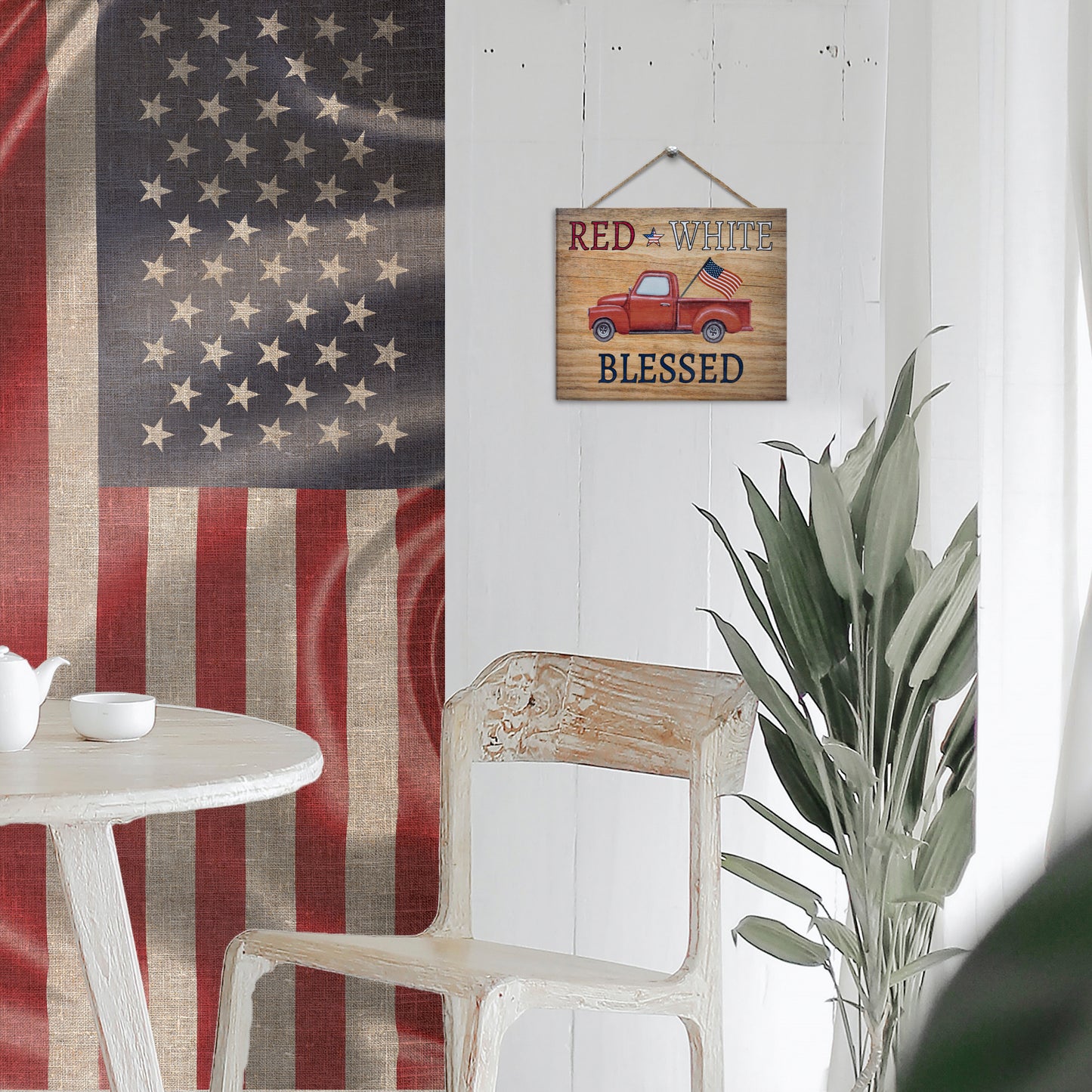 JennyGems - Red White and Blessed - Wooden Patriotic Sign - Red Truck Decor - 4th of July Plaque - Farmhouse Modern Decor - Wood Sign - Made in USA